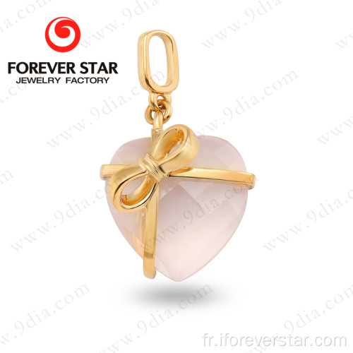 Pendentif en forme de cœur de quartz rose de haute qualité